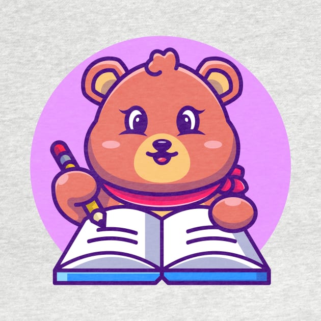 Cute bear writing on book with pencil cartoon by Wawadzgnstuff